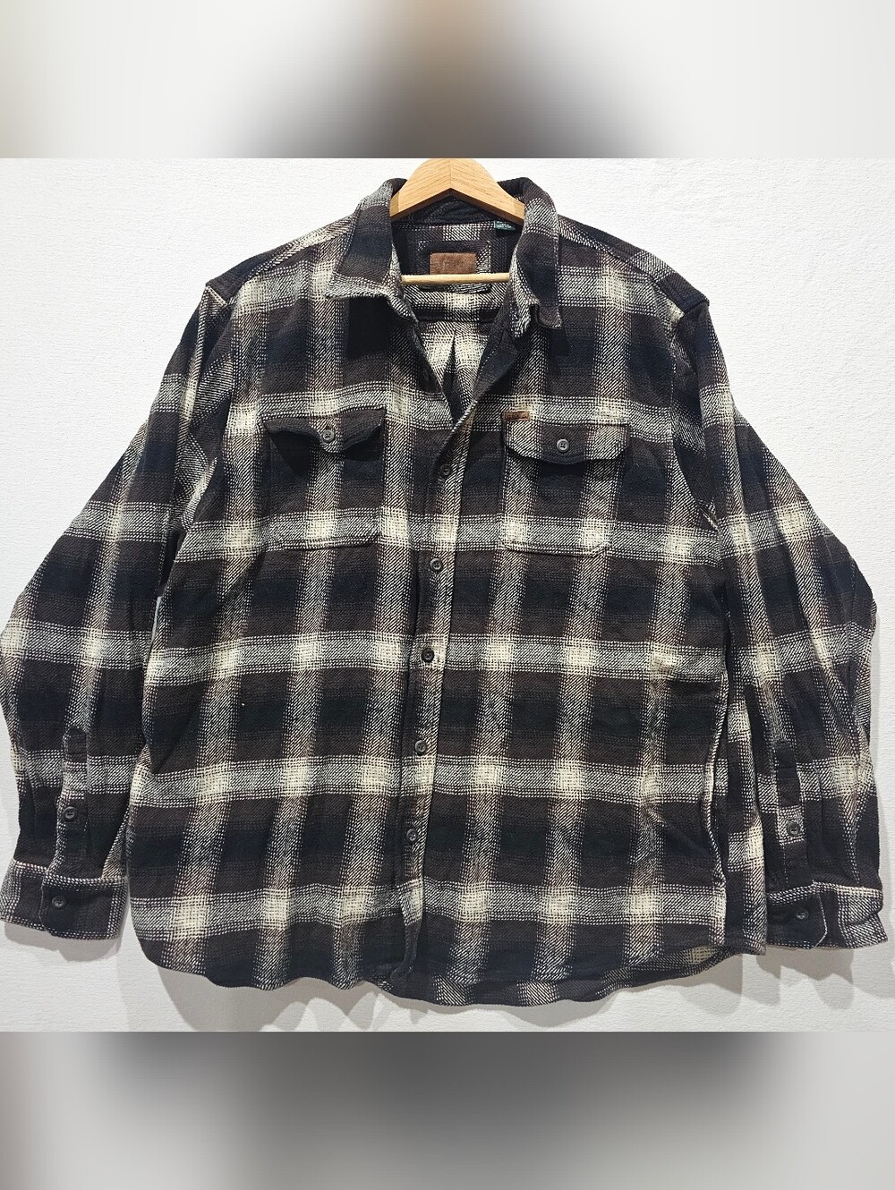Orvis Brown and Cream Plaid Shirt - 2XL with Leather Logo Patch
